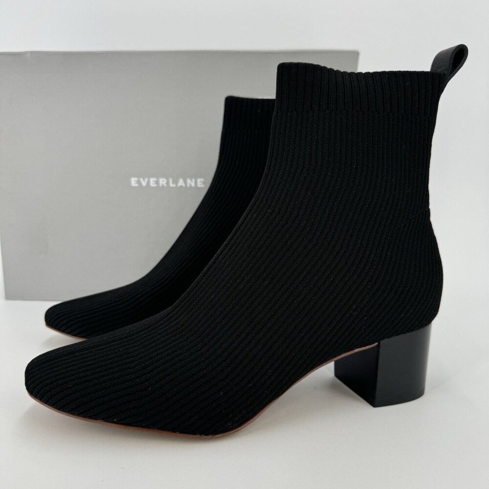 Everlane The Glove Boot in Black size 7.5 Women's Stretch Rib Knit Ankle Bootie - Picture 3 of 7